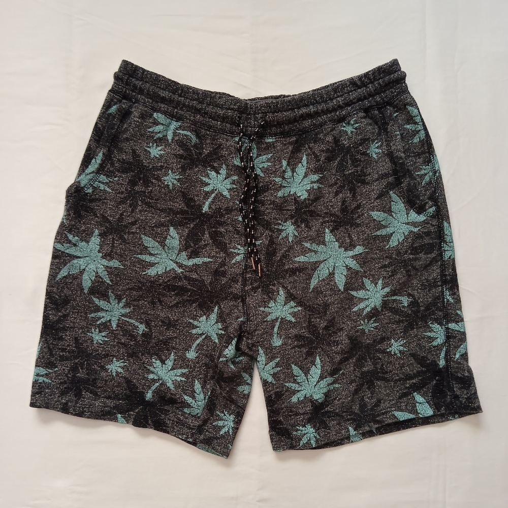 Valor Collective Men's Terry Sweat Shorts Dark Gray Light Blue Palms Size XL